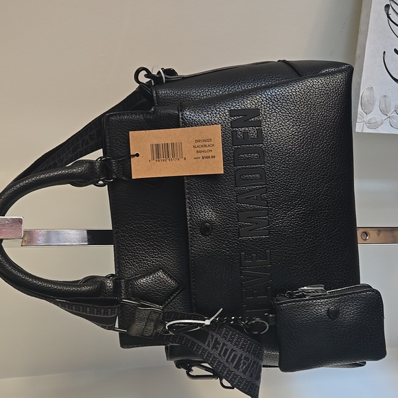 Steve Madden BShiloh  Black/Black Tote with Mini Pouch - Picture 1 of 10